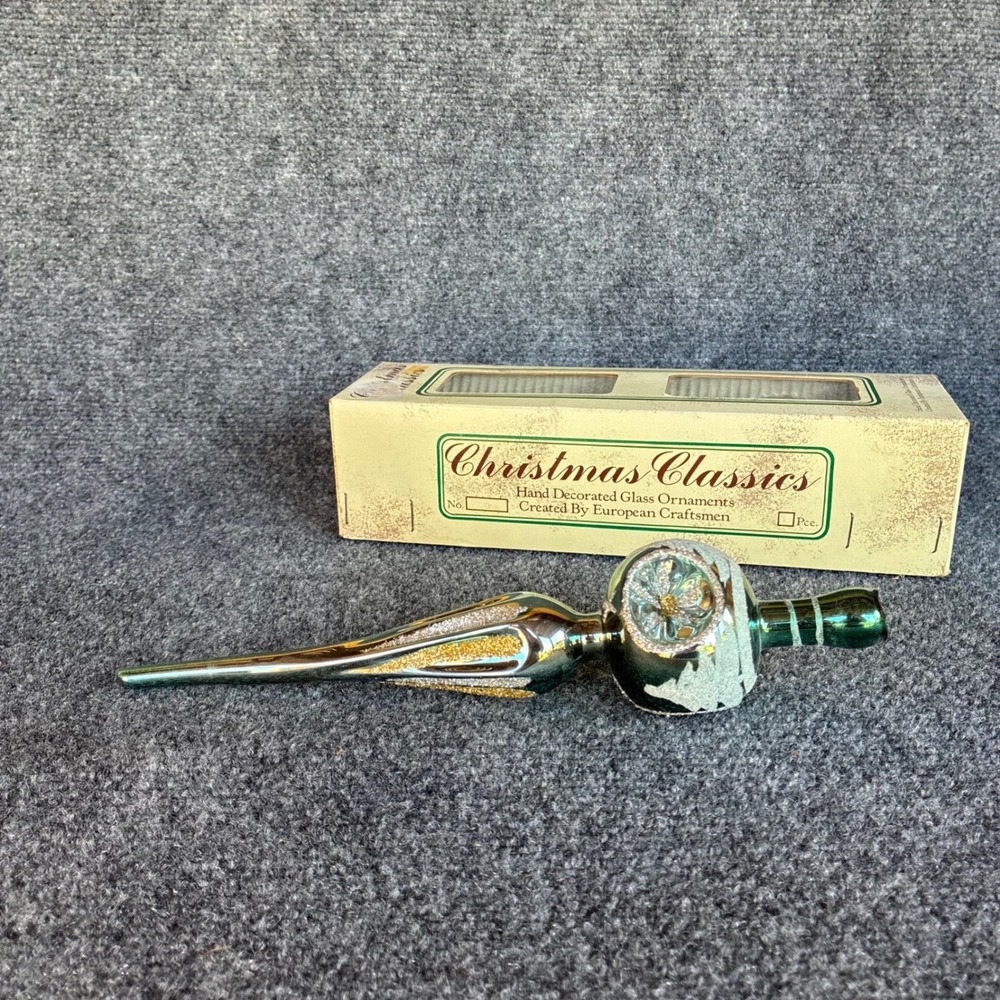 Vtg Christmas Classics Glass Tree Topper Hand Decorated Made in Romania Green - Picture 4 of 16